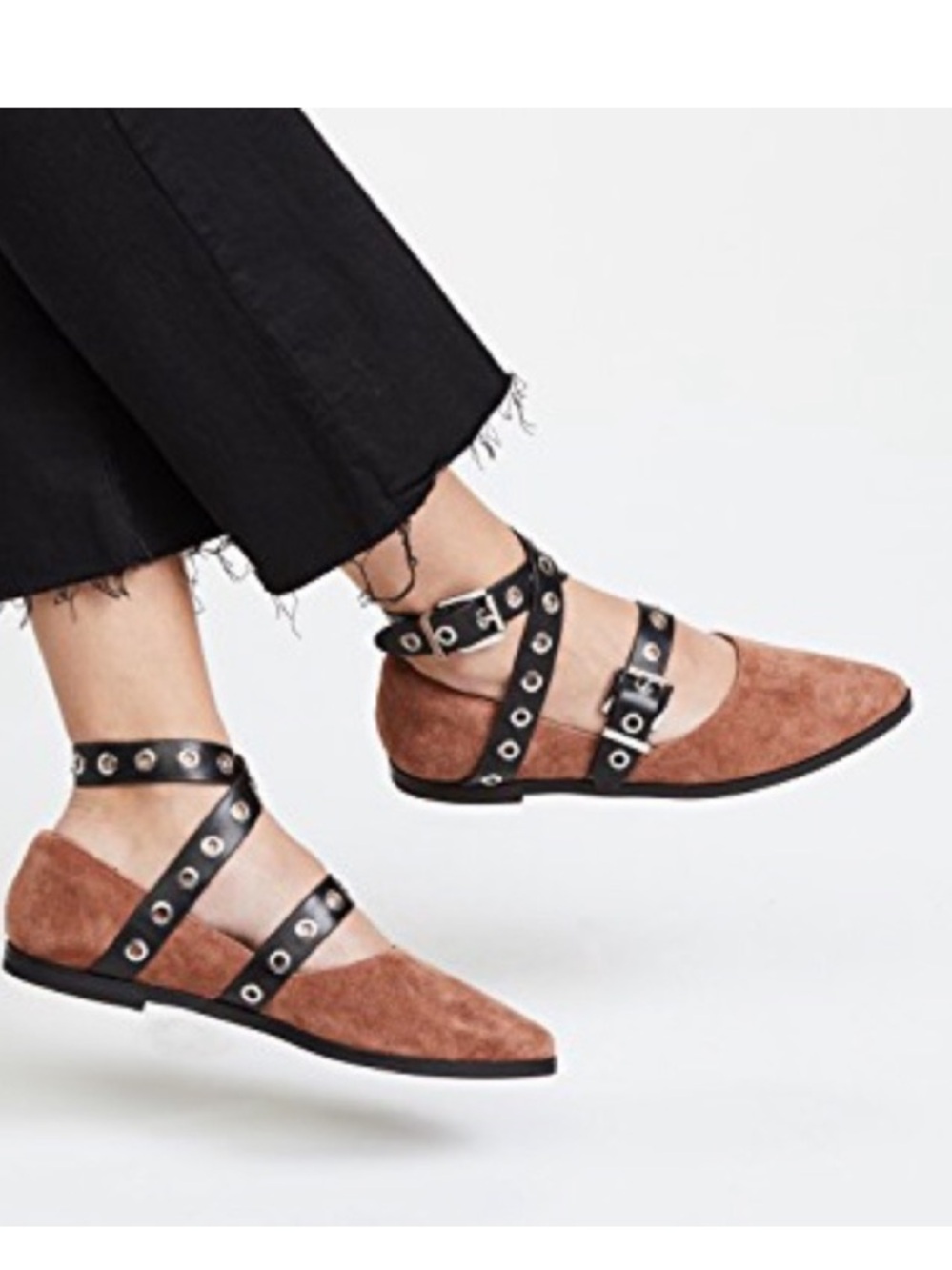SOL SANA Brown Suede Flats With Belts. Size 38 (7.5)
